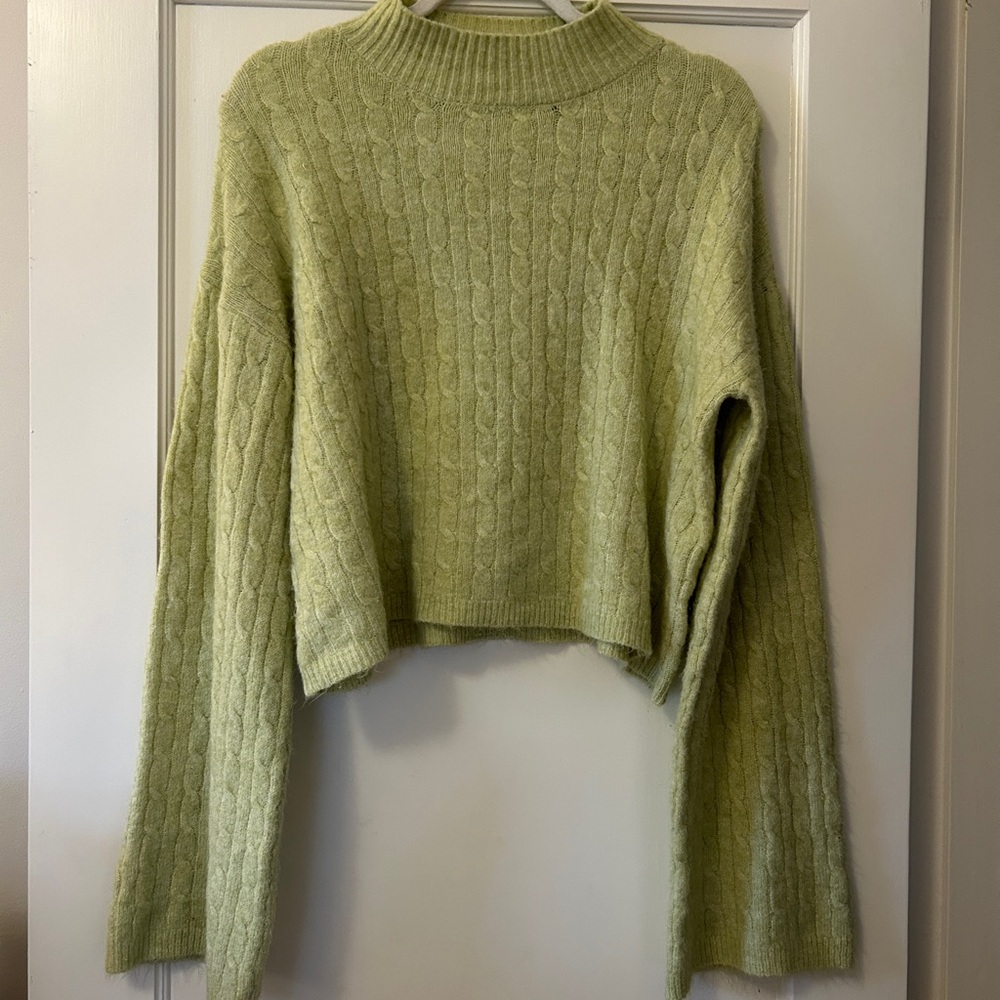 Jessica Simpson Light Green Cable Knit Turtleneck Sweater